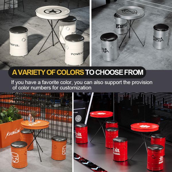 Customized Oil Drum Chair Red Iron Table And Chair For Hotels And Dining