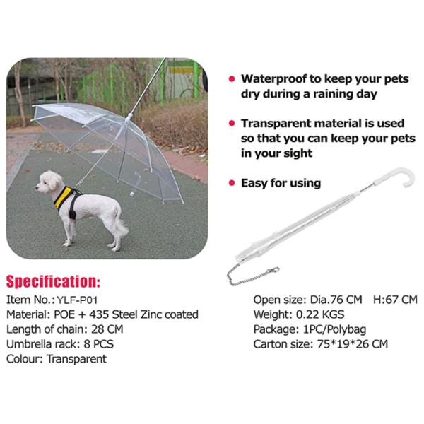 Custom Foldable Waterproof White Transparent Pet Plastic Umbrella with Aluminum Handle