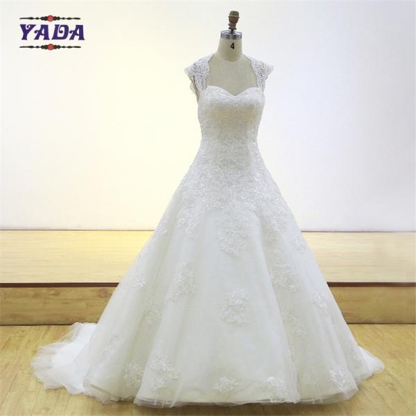 Último vestido elegante com V-neck, bordado sem costas, vestido de luxo, vestido de noiva de renda.