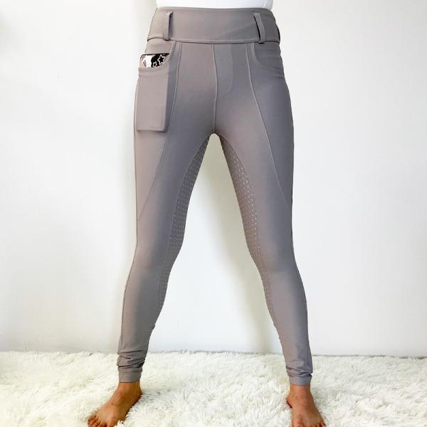 Grey Women Equestrian Jumping Leggings Silicone Racing Breeches With Two Pockets