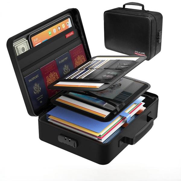 Fireproof Waterproof Document Organizer Box  Large Capacity File Storage Case with Lock Certificate & Bill Holder for Home Office Use Moisture-Resistant Document Bag