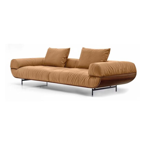 Luxury Designer Style Hotel Villa Living Room Leather Sofa Modern Italy Wood Frame Brown 3 Seat Sofa Furniture