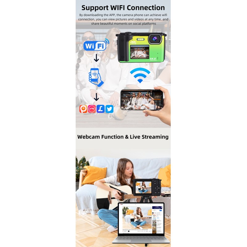 Newest 4K HD Digital Camera 2.8+2.0'' Dual IPS Screen Auto Focus 16X Digital Zoom Webcam Wifi Vlog Camera  for Photography