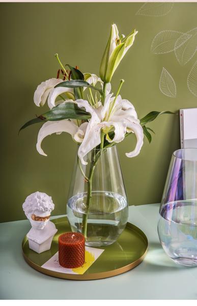 Indoor Decoration Horizontal stripes  Embossed Amber Ion Plating Vase Colored Glass Vase
