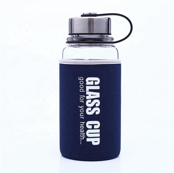 850ml/1000ml 大サイズ スポーツ ガラス ボトル 耐久性 高ボロシリケート 破れない ガラス 水瓶 1リットル 漏れや漏れを防げるナイロン袖