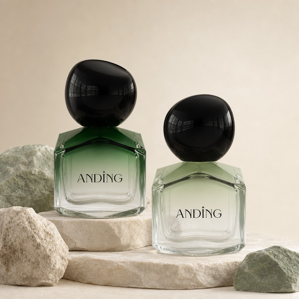 50ml Glass Perfume Bottles Square Crimp Neck Wholesale Custom Black Plastic Cap