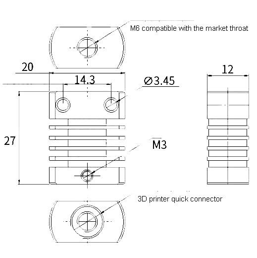 304 Stainless Steel Nozzle  E3D CR8 Extrusion Head Silver Red Color