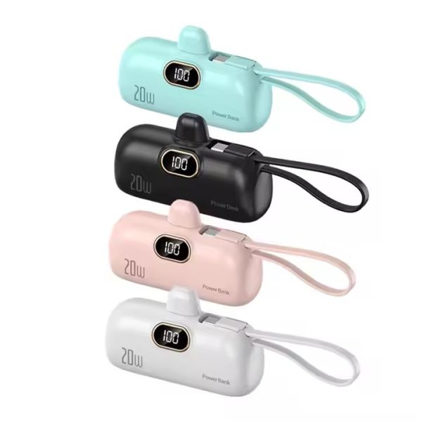 Mini Capsule Power Bank 5000mAh Portable Keychain Charger Wired Fast Charging Li Polymer Battery