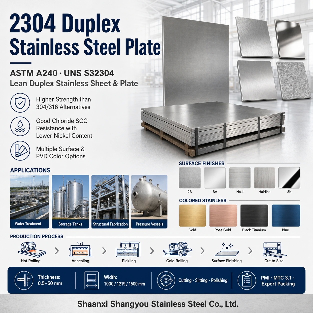 ASTM A240 2304 Duplex Stainless Steel Plate UNS S32304 with High Strength and Chloride SCC Resistance