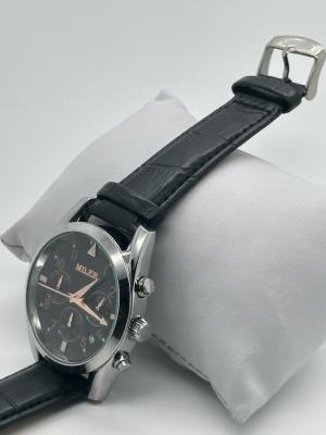 Miller Leather Quartz Light Watch Waterproof Woman's Watch Black Leather Band (Relógio de Pessoa de Couro Negro)
