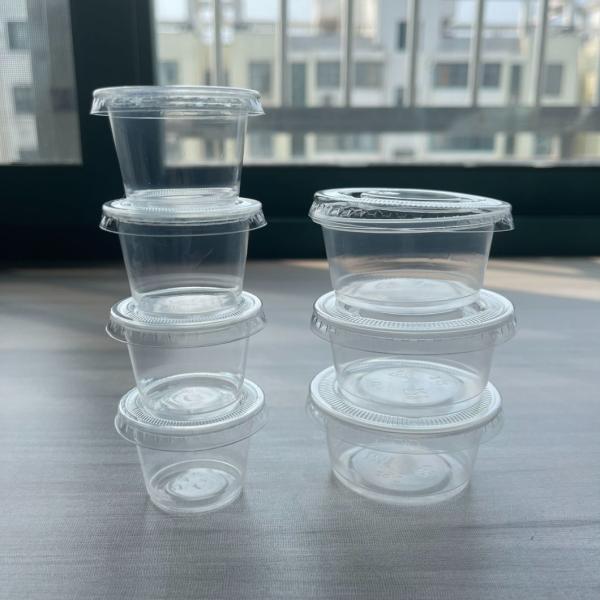 Biodegradable Portion Container Round Disposable PP Plastic Sauce Cup with Lid Taste Cup