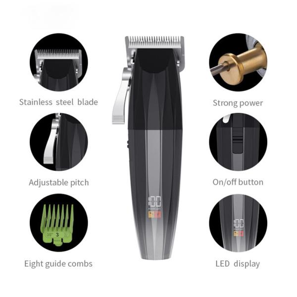 Usb Charging Cordless Hair Trimmer Black Stainless Steel Blade Adjustable Shaving Machine