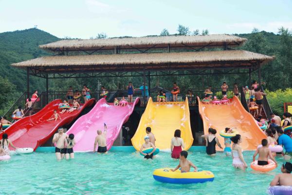 Customized 3 Riders Kids' Water Slides Aqua Park Equipment , Pink / Orange / Blue