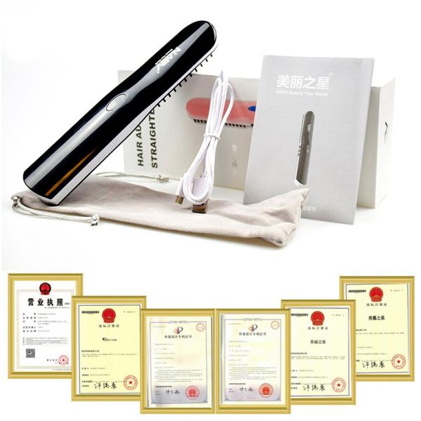 NASV Wireless 2 In1 Flat Iron Hair Straightener Brush Comb USB Plug LCD Display