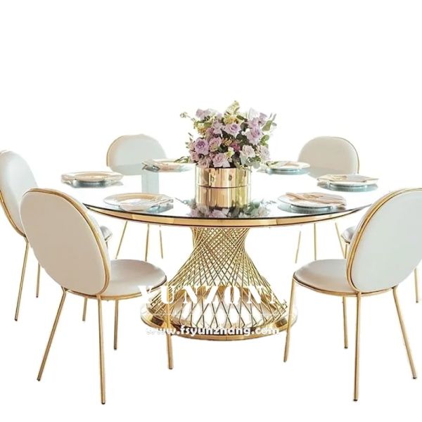Modern Luxury Dining Table Stable Slatted Base Stainless Steel Marble/MDF/Glass Table