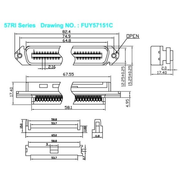 Соединитель 50pin чемпиона 25 пар TYCO RJ21 Centronic с тангажом хомута для кабелей 2.16mm