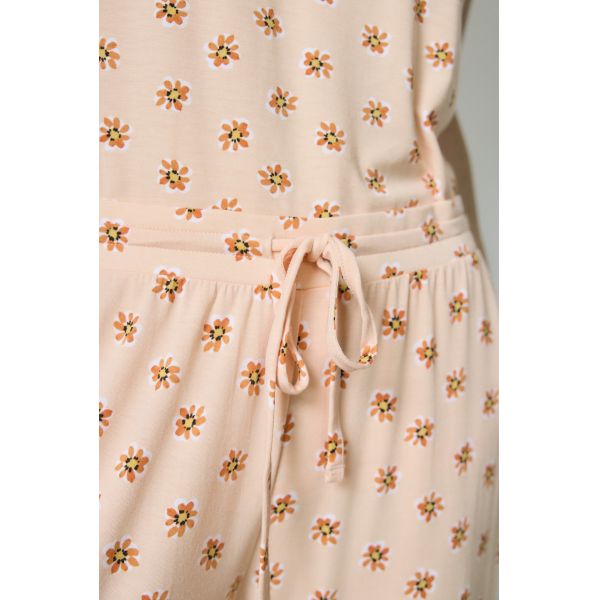 Customizable 3 4 Length Jumpsuit Peach Floral 97cm - 107cm Dressy Jumpsuits For Women