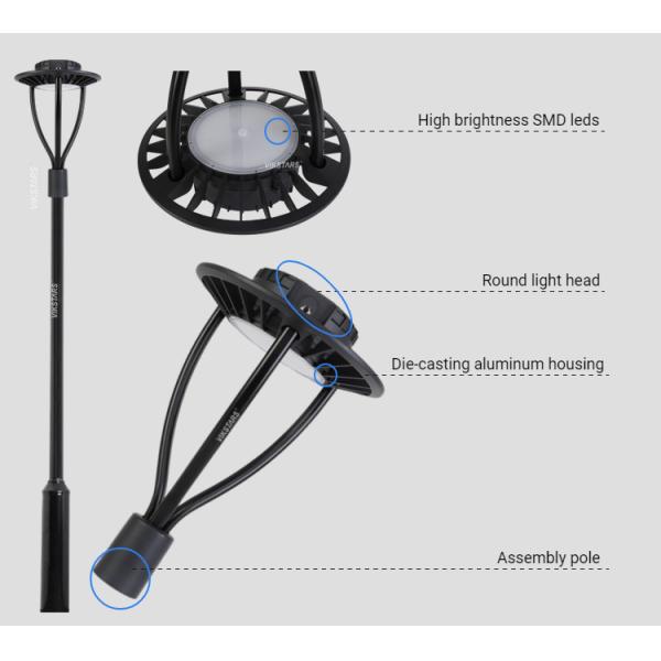 Round Shape LED Garden Light IP65 60/120/150w Black Housing For Park