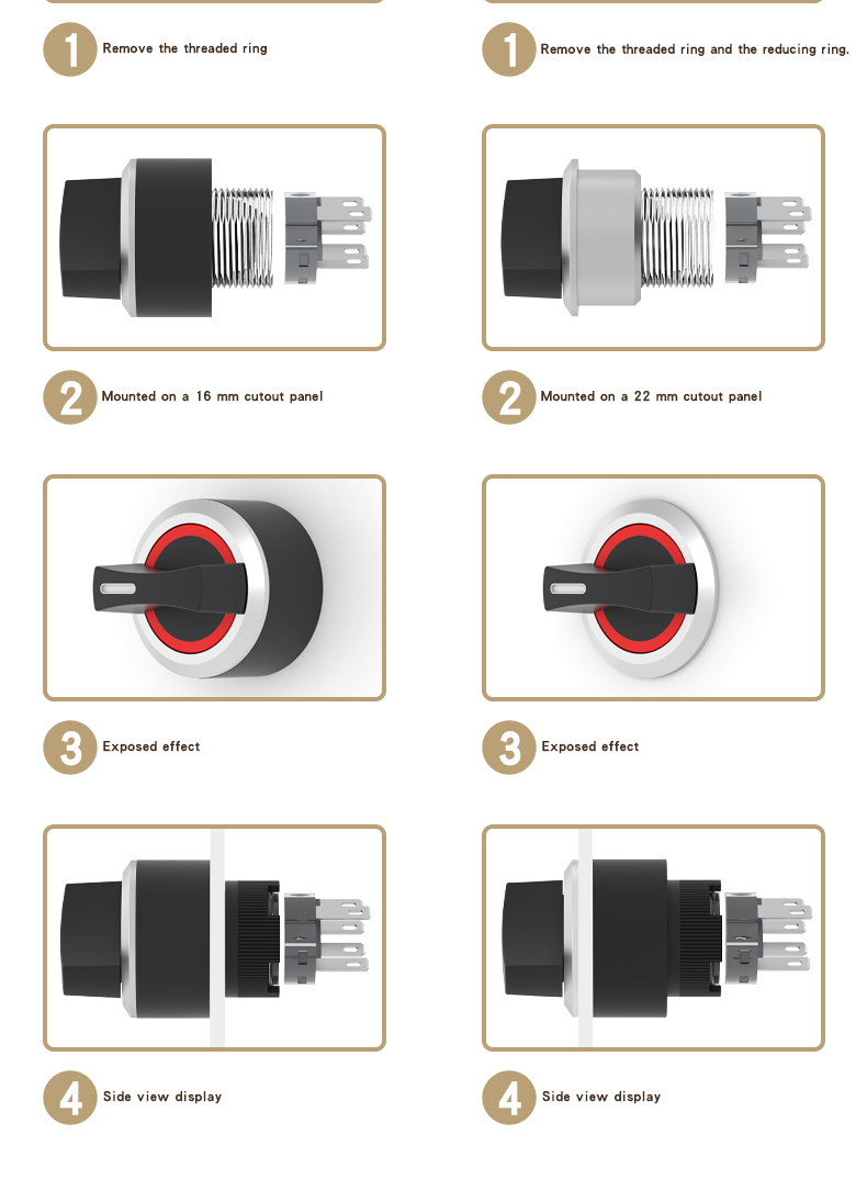 16/22mm LA22Y plastic illuminated push button switch, 2-speed/3-speed, self-reset/self-locking, 2 on 1 off, 2 on 2 off rotary switch