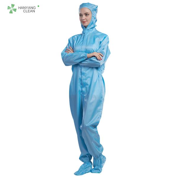 Anti static ESD autoclavable cleanroom blue hooded coverall with shoes cover for class 100