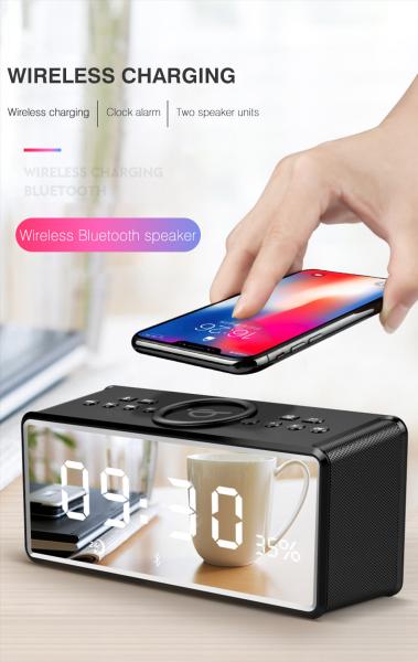 Bluetooth Clock Hifi Speaker with Wireless Charging QI FM RADIO AUX  TF Card Music Player Support from NEWGOOD