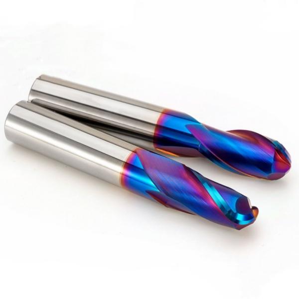 HRC65 Degree Carbide End Mill , Blue Nano Coating Ball Nose CNC Milling Cutter