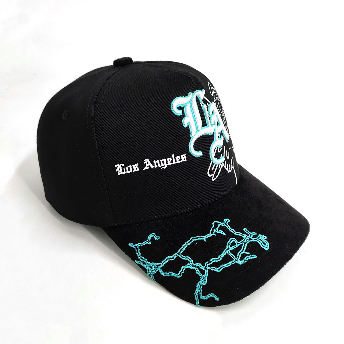 3D Embroider Logos Brim Baseball Caps Cotton And Suede Custom Interior Tape 5 Panels Back Tag Full Black