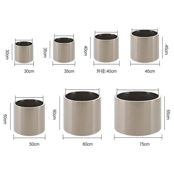 Подгонянные цветочные горшки круга нержавеющей стали размера декоративные отполированные
