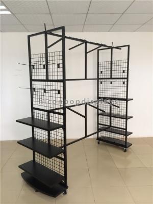 6 Wheel Clothing Store Fixtures Metal Free Standing Hanging Garment Display Stand