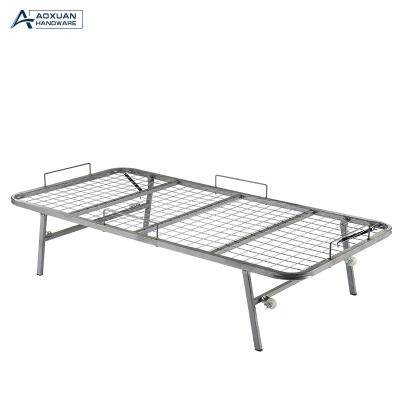 Extented Iron Net Wheel Collapsible Metal Bed Frame , Foldable Metal Single Bed Frame