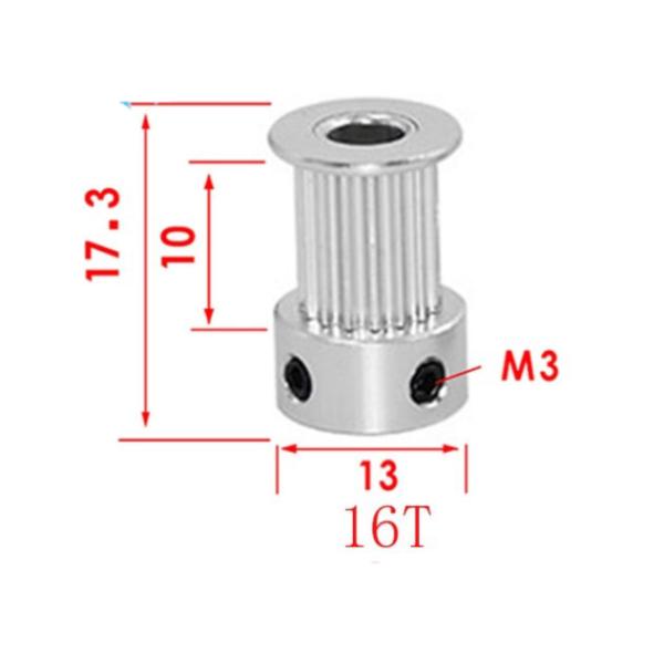 Silver Aluminum Alloy 16 20 Tooth 2GT Timing Belt Pulley Width 10mm