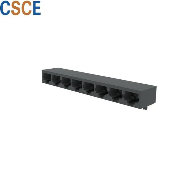 Round Pin Tab Up 8 Port RJ45 , 8P8C Modular Connector 5921 Series Customized Color
