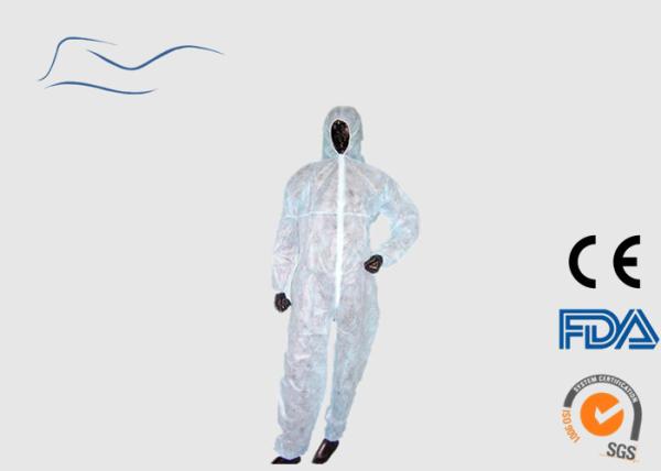 PP Disposable PPE Coveralls Front Zipper Closure White Color Type 5 / 6