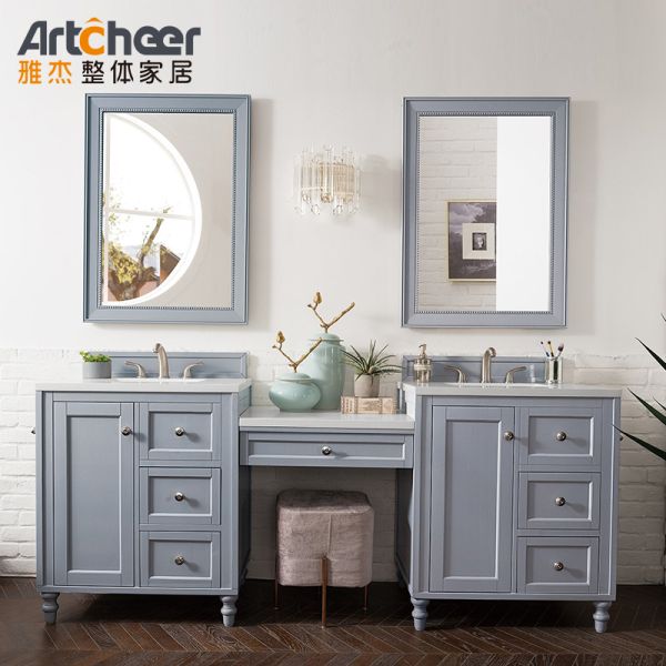 Modern Design Solid Wood Bathroom Vanity with Quartz Countertop and European Style