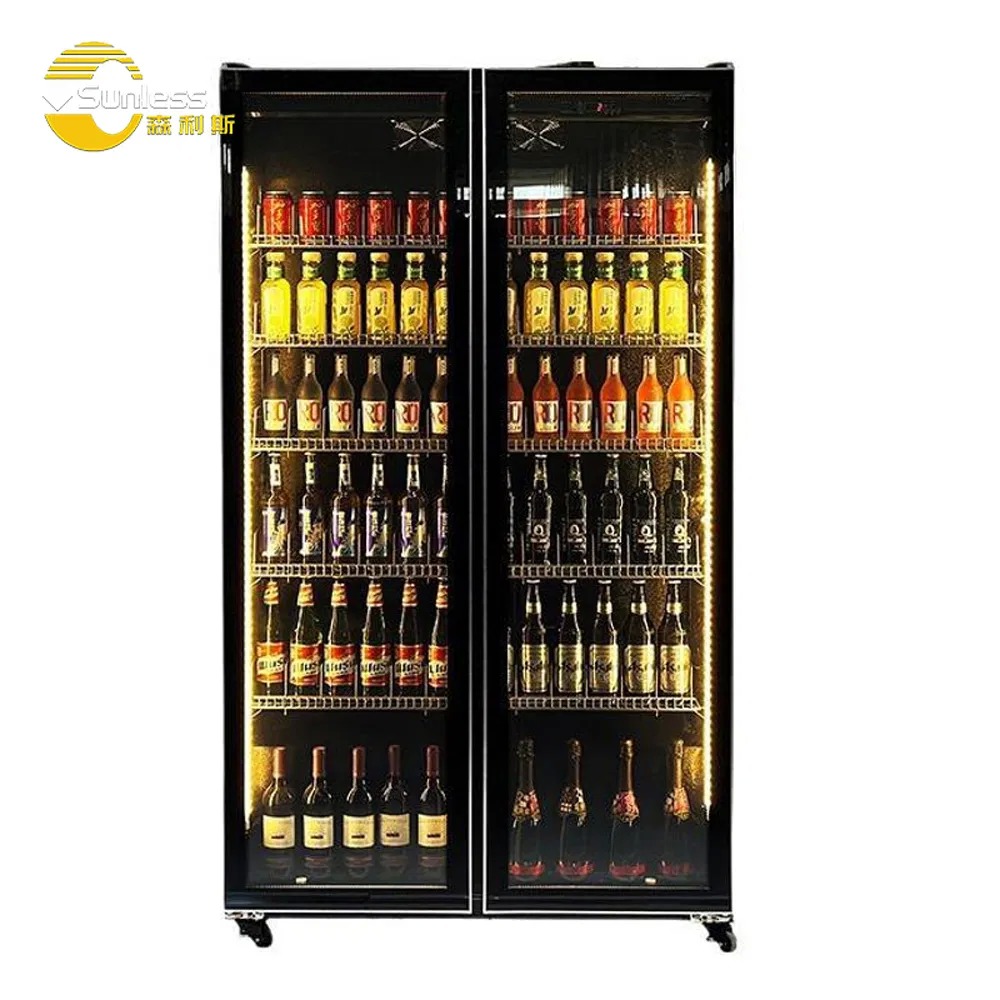 Elegant Glass Sliding Door Beer Refrigerator Display Showcase Unit