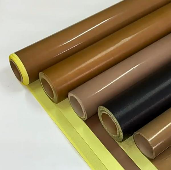 Brown PTFE Fiberglass Tape With Yellow Release Paper 260℃ High Temperature Resistance Fiberglass Reinforced Non-stick Teflon Cloth Tape