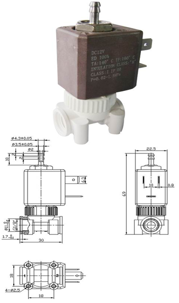 2/2 и 3/2 сразу действующих латунных клапанов соленоида 1.5mm G1/8» для создателя кофе