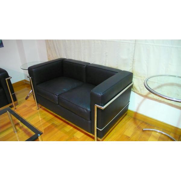 2 Seats  Modern Classic Sofa Genuine Leather American Style Black