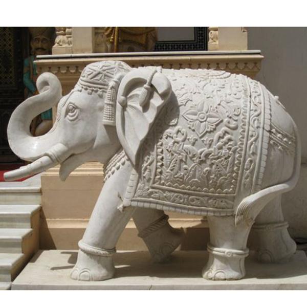 Factory Supply Outdoor Handmade White Marble elephant Sculpture Hand Carved Natural Stone Statue Bulk Product For Sale