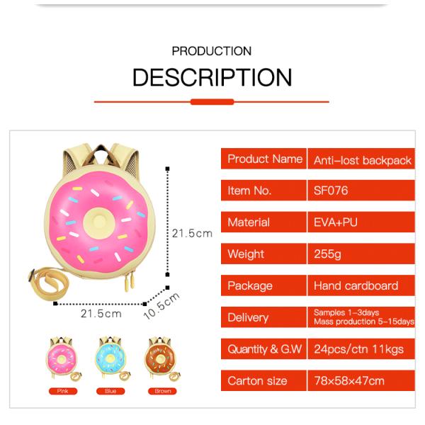 Supercute Custom Toddler Backpack Cartoon Doughnut Design Kids Schoolbag