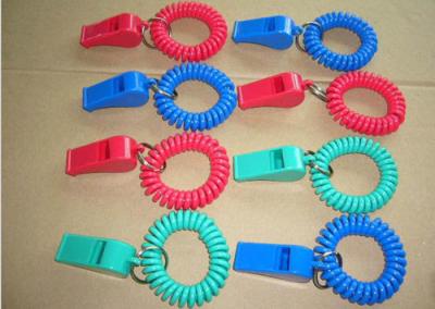 Red/Blue Plastic Wrist Band Coil Loop with Plastic Alerting Whistles