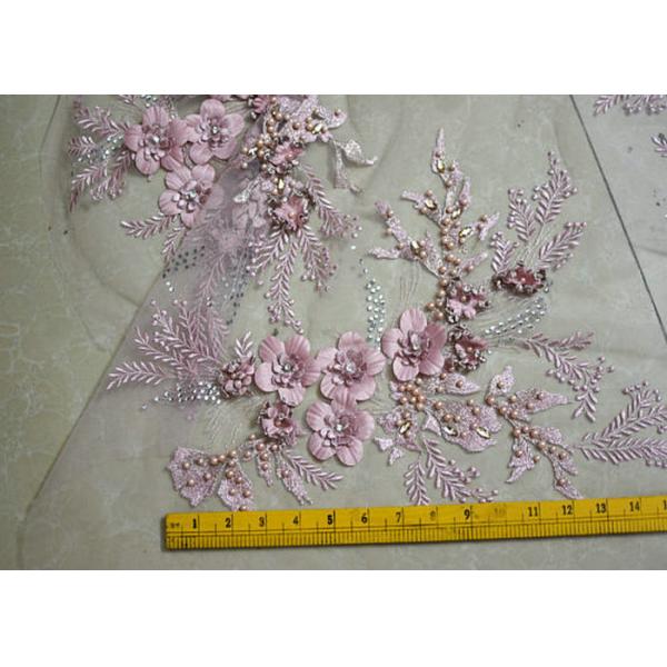 55 tissu floral brodé de dentelle de la couleur 3D Rose de pêche de pouce avec