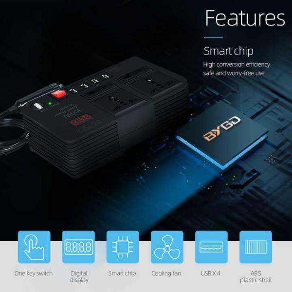 Factory Price Car Battery Inverter Digital Display Car Inverter 300W High Power Charger Modified Sine Wave Inverter Car