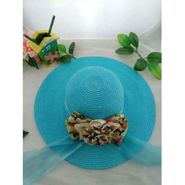 100% Paper Straw Ladies Floppy Straw Hats With Silk Flowers Decoration 85cm*42cm*38cm