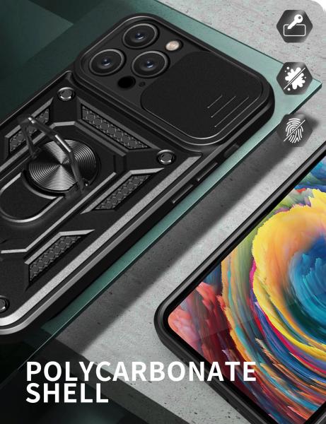 Proteção de câmera iPhone TPU Capa traseira do celular híbrida Imponível a choques Caixa telefônica Kickstand Ring