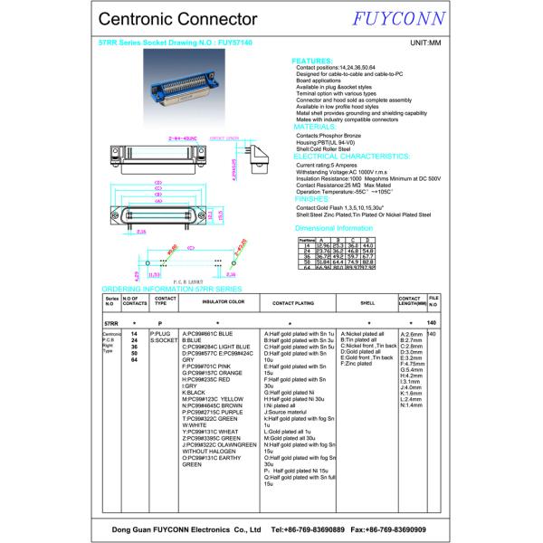 соединитель PCB 50pin штепсельной вилки Pin Centronic тангажа 24 2.16mm прямоугольный аттестовал UL