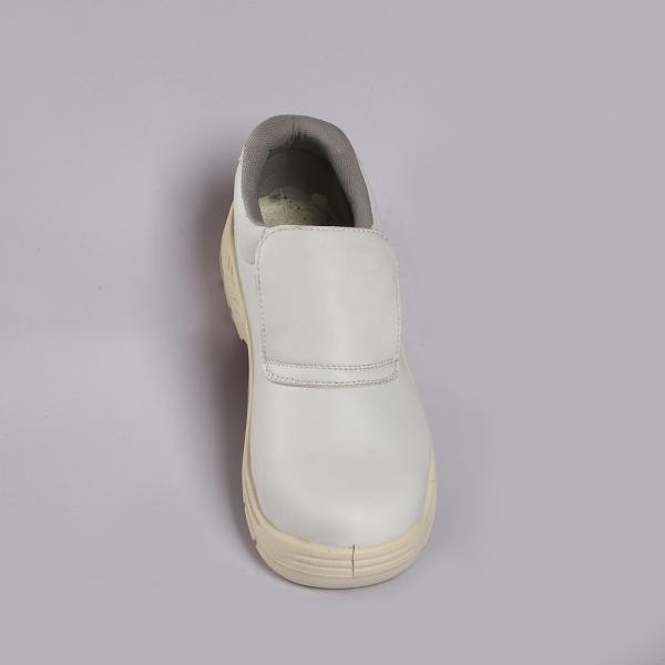White Low Cut Safety Shoes Comfortable Insole Embossed Cow Leather Upper Slip Resistant PU Outsole