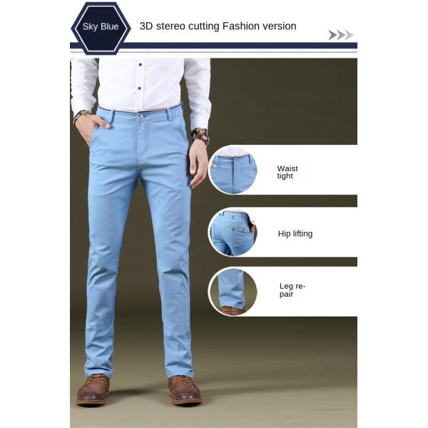 Men's Four Seasons Stretch Casual Pants with Slim Straight Design and Light Wash