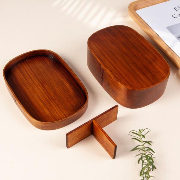 Japanese Bento Box with Divider Wooden Bento Lunch Box for Picnicking Office Hiking Camping