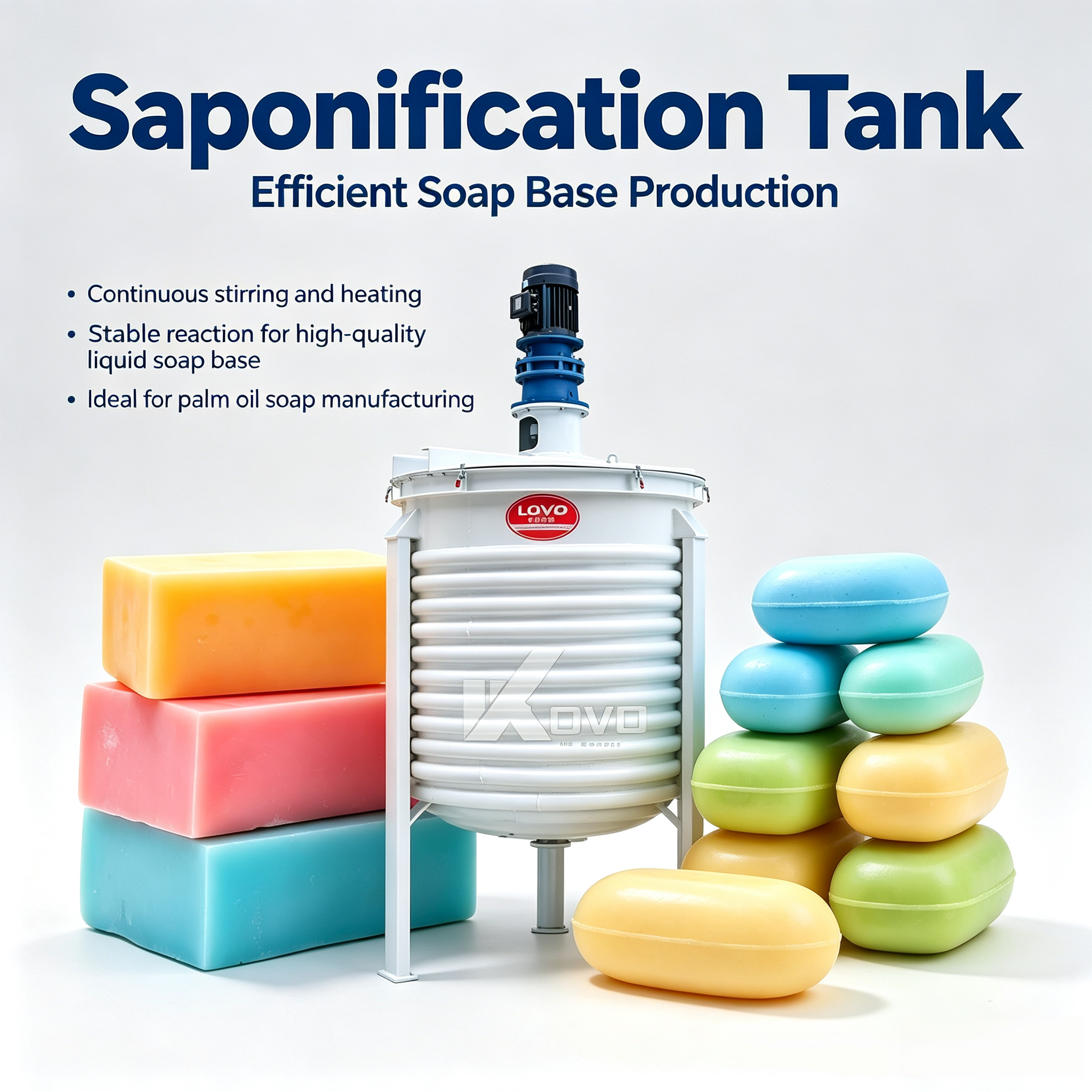 Steam-Heated External-Coil Saponification Tank with Integrated Stirrer